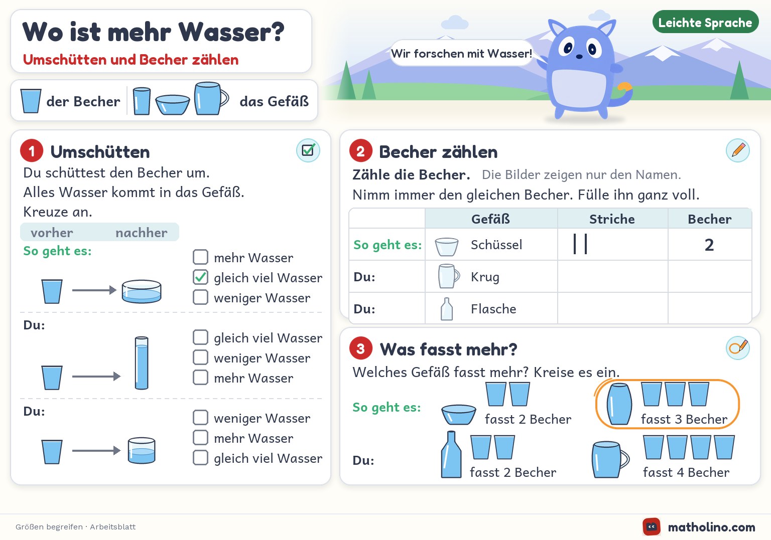 Arbeitsblatt Wo ist mehr Wasser?