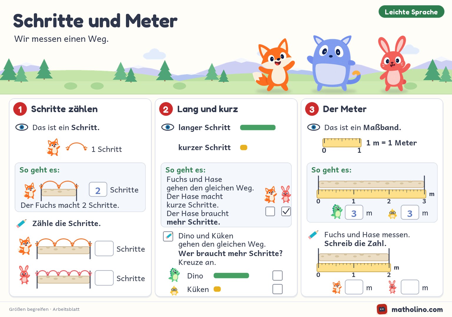 Arbeitsblatt Schritte und Meter