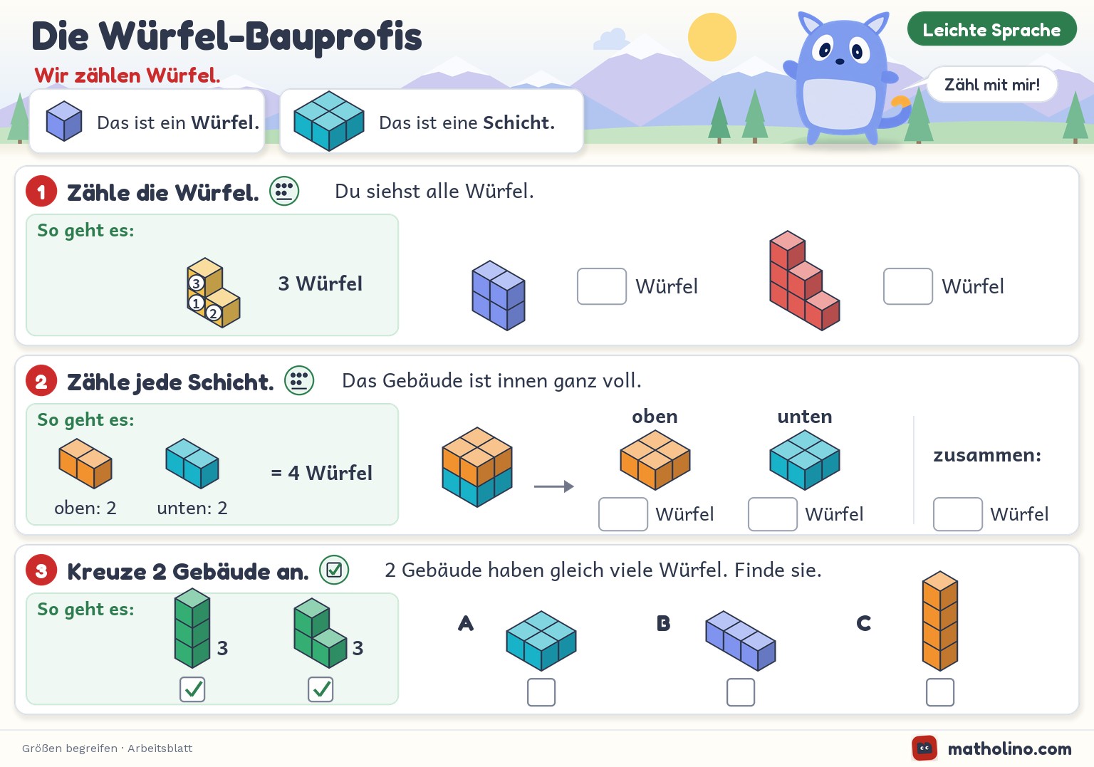 Arbeitsblatt Die Würfel-Bauprofis