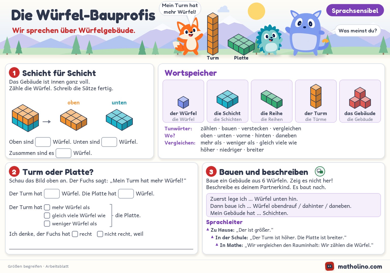Arbeitsblatt Die Würfel-Bauprofis