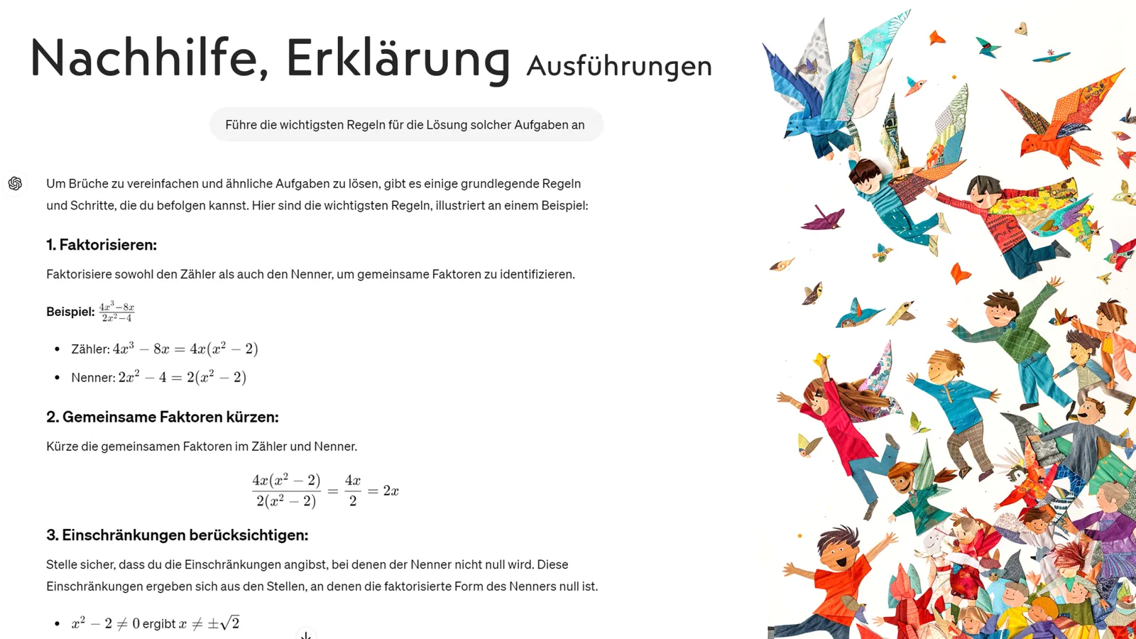 KI erklärt die Regeln zum Kürzen von Bruchtermen