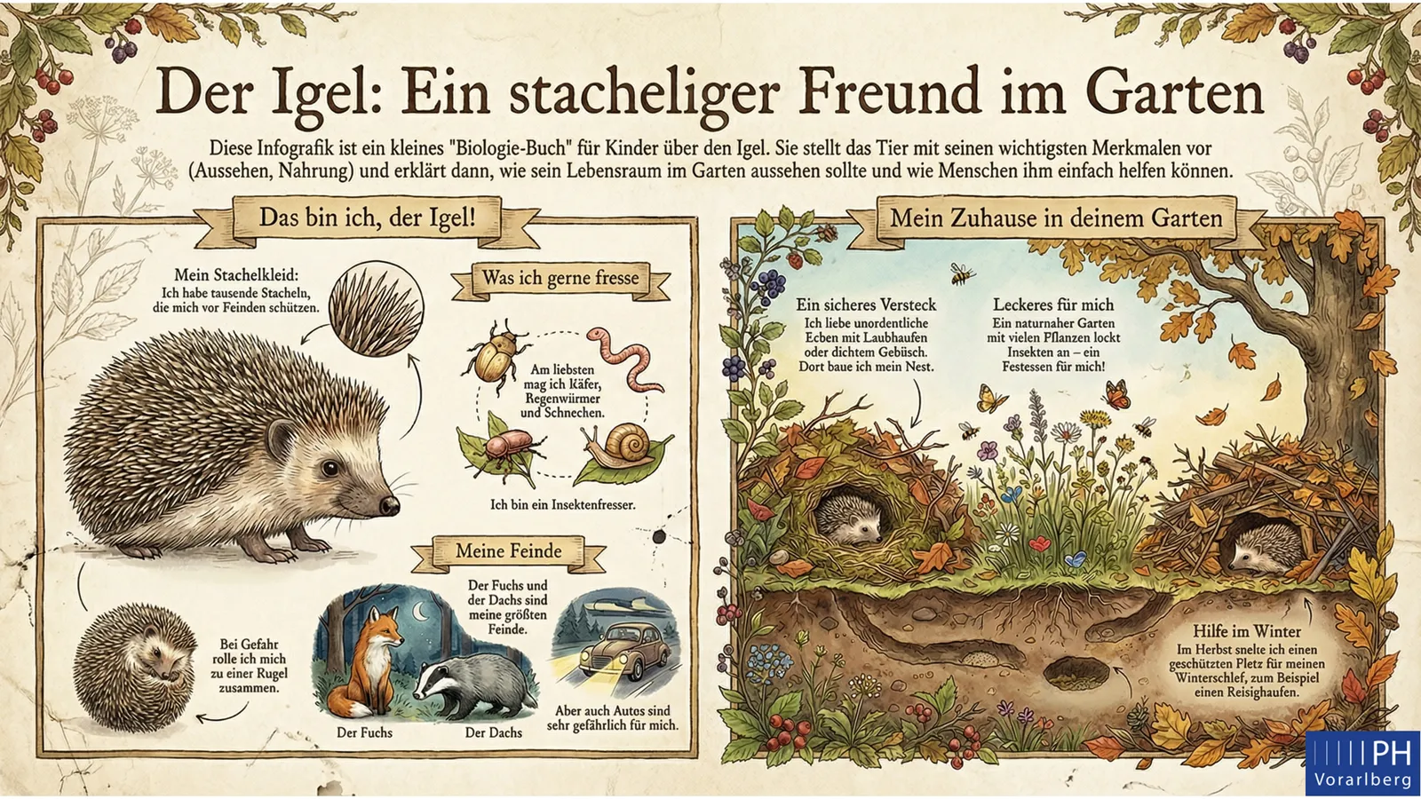 Infografik Igel: Aussehen, Nahrung, Feinde, Winterschlaf