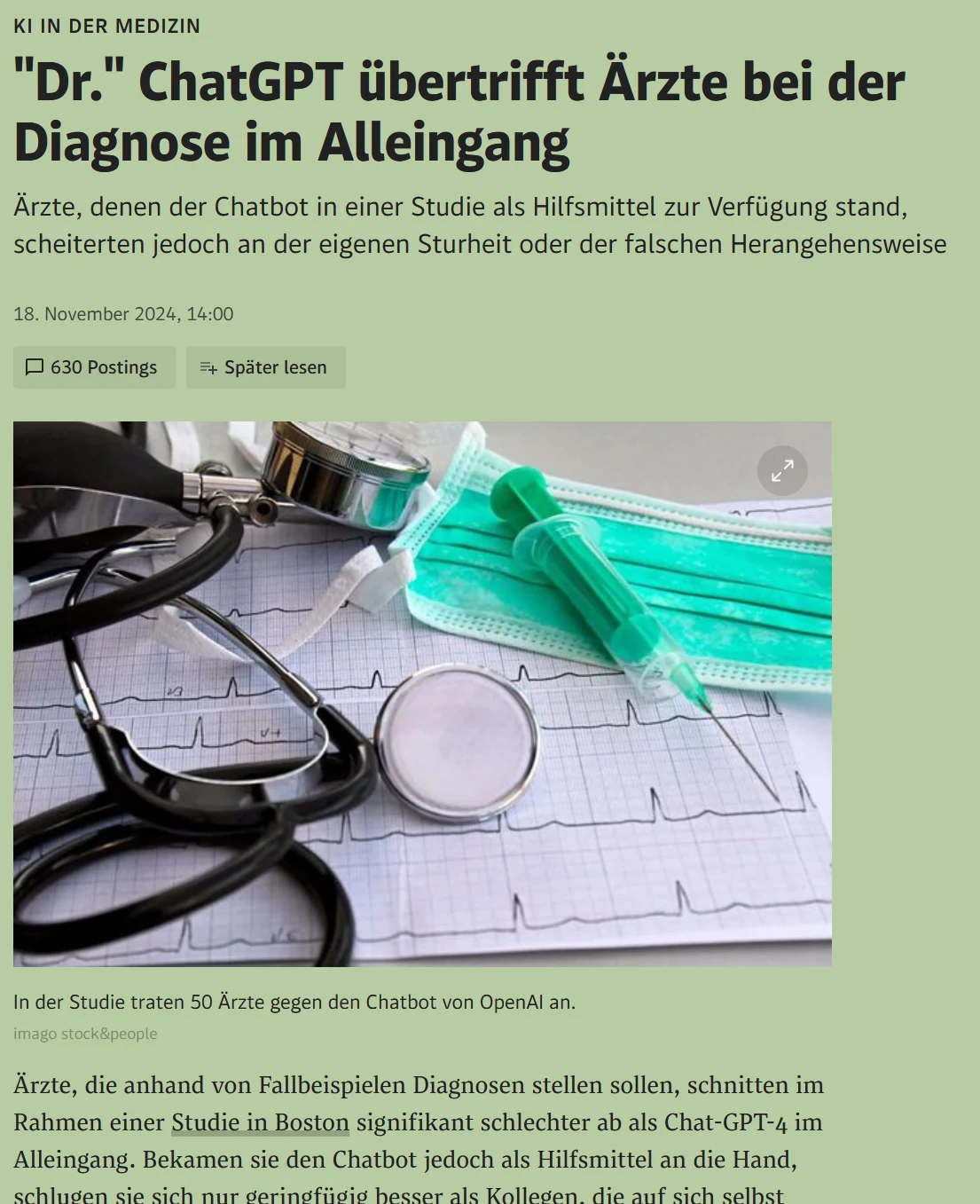 Zeitungsartikel mit Stethoskop und Spritze: Dr. ChatGPT übertrifft Ärzte bei der Diagnose im Alleingang