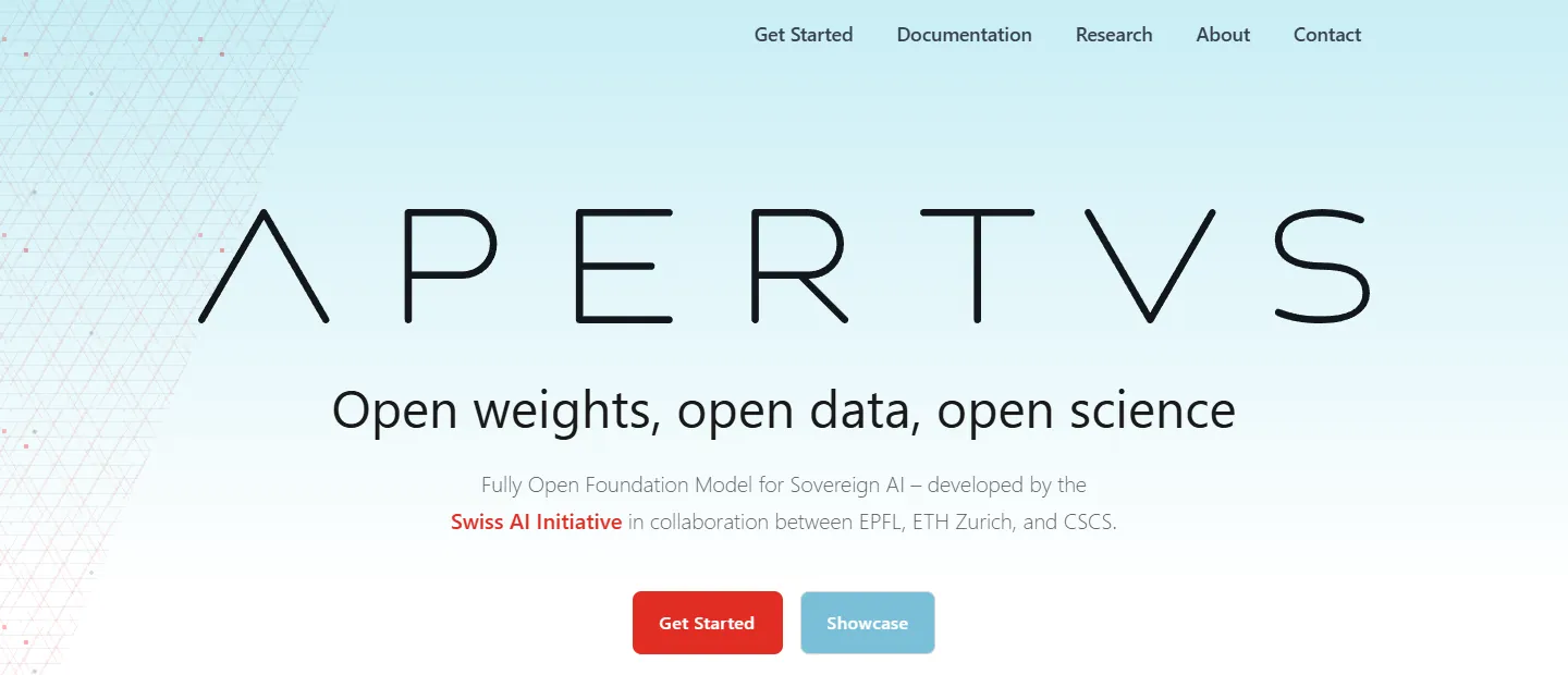 Webseite Apertus: Open weights, open data, open science