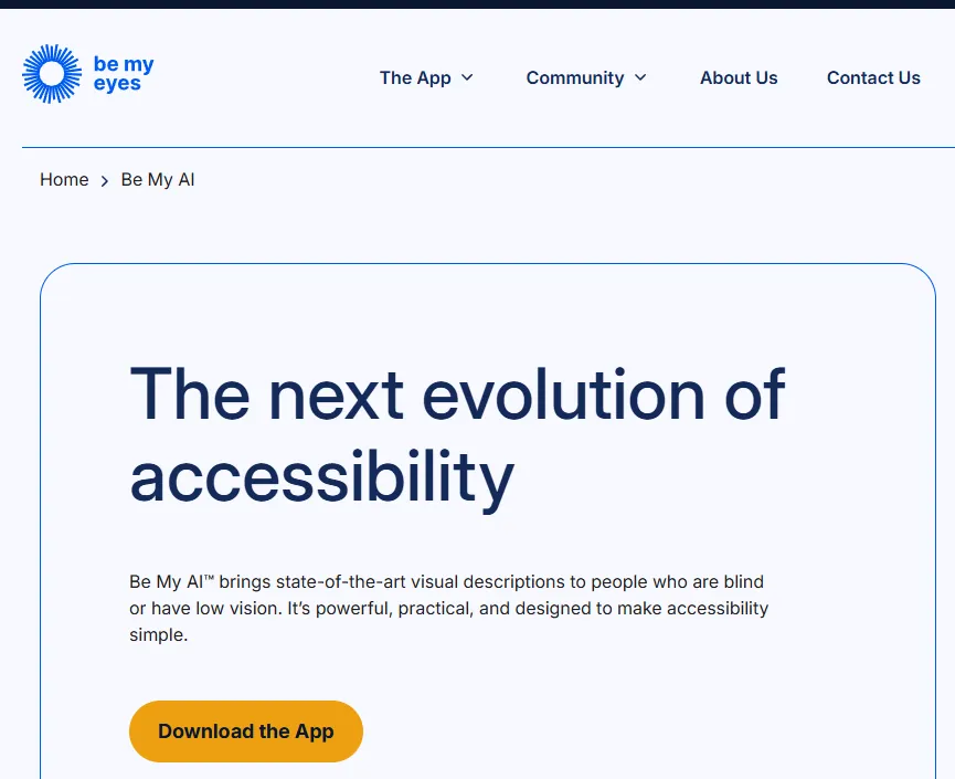 Webseite Be My AI: The next evolution of accessibility – Bildbeschreibungen für blinde Menschen