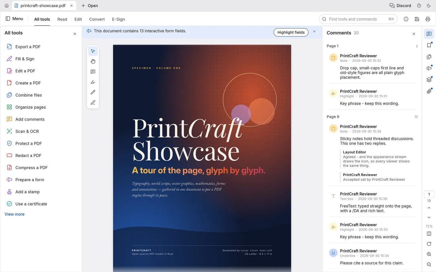 PrintCraft: PDF-Ansicht mit Kommentaren