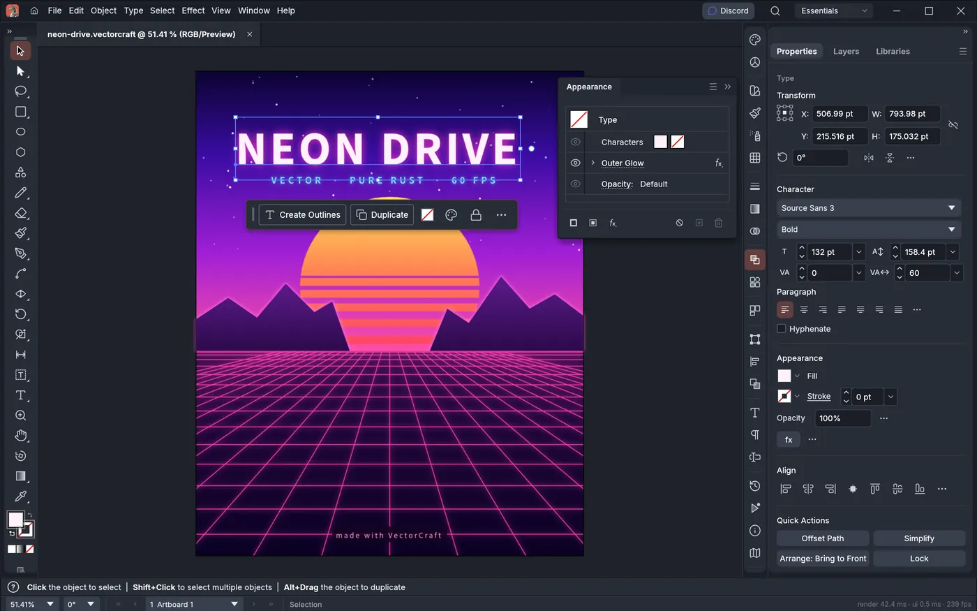 VectorCraft: Vektorgrafik „Neon Drive“