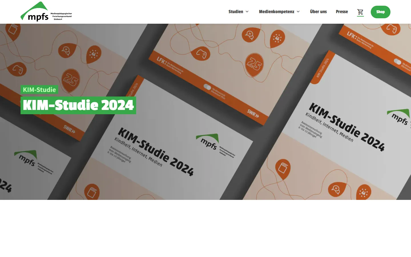 Bildschirmfoto der mpfs-Seite zur KIM-Studie 2024