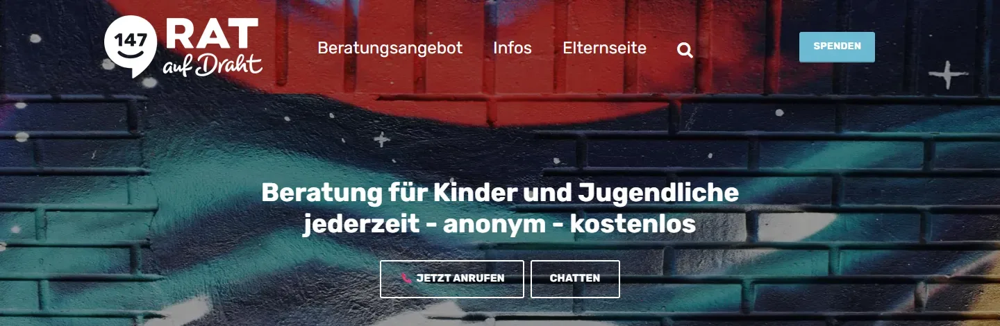 Bildschirmfoto der Startseite von Rat auf Draht 147
