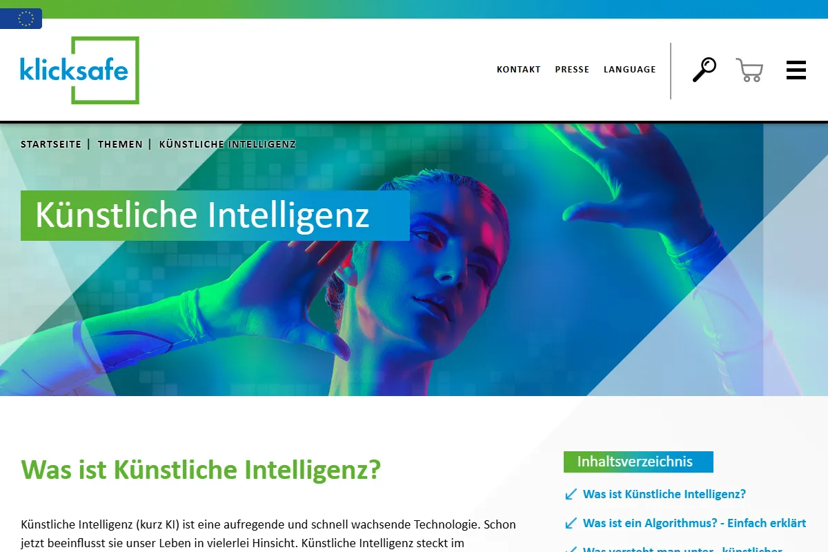 Themenseite Künstliche Intelligenz der EU-Initiative klicksafe